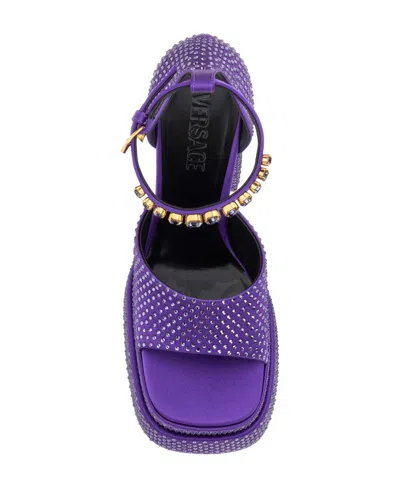 Versace Crystal-studded Platform Sandal In Blue