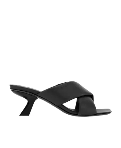 Ferragamo Black Lambskin Crossover Slip-on Heels In Black