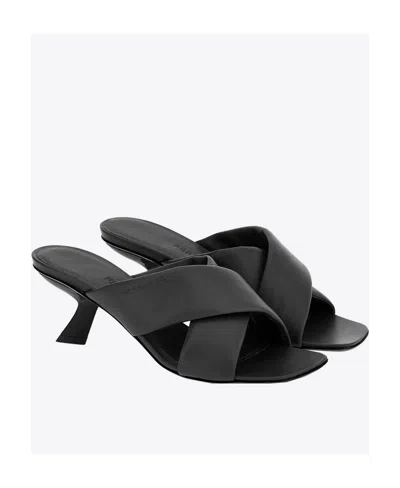 Ferragamo Black Lambskin Crossover Slip-on Heels In Black