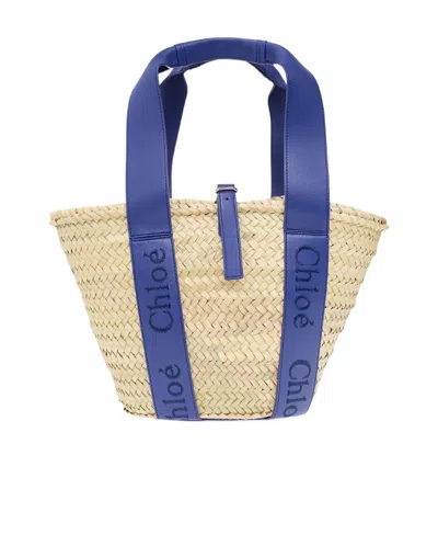 Chloé Logo-tape Interwoven Beach Bag In Nude