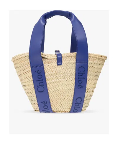 Chloé Logo-tape Interwoven Beach Bag In Nude