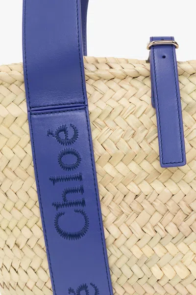 Chloé Logo-tape Interwoven Beach Bag In Nude
