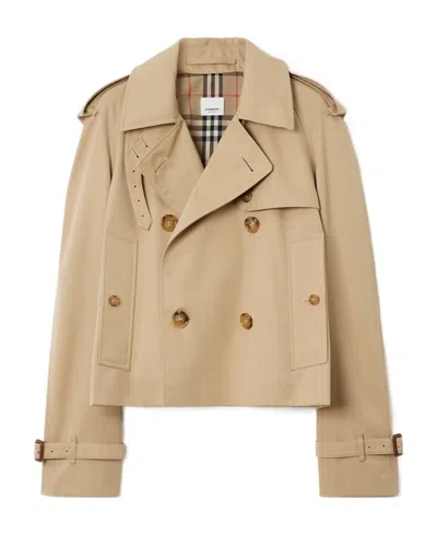 Burberry Double-breasted Cotton Lightweight Jacket In Brown