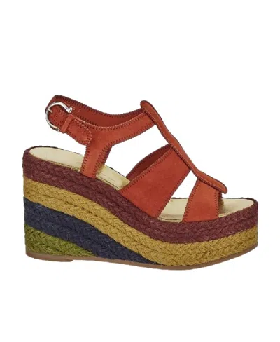 Ferragamo Strappy Wedge Heel Espadrilles In Brown