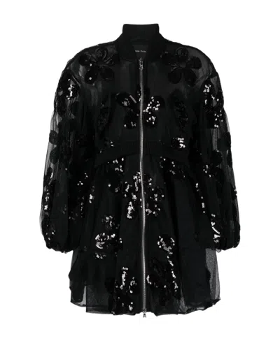 Simone Rocha Sequin-embellished Tiered Tulle Bomber Jacket In Black
