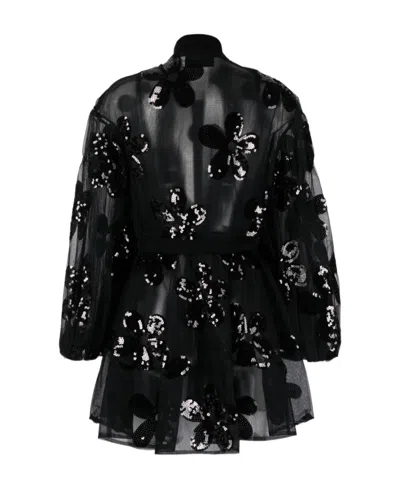 Simone Rocha Sequin-embellished Tiered Tulle Bomber Jacket In Black