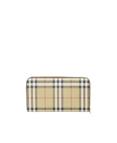 Burberry Checked Zipped Leather Wallet In Nude