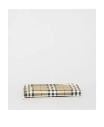 Burberry Checked Zipped Leather Wallet In Nude