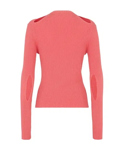 Fendi Ribbed Texture Long Sleeves Round Neck In Pink