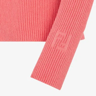 Fendi Ribbed Texture Long Sleeves Round Neck In Pink