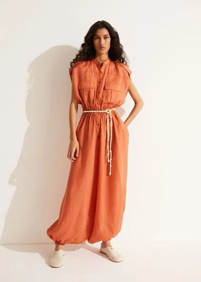 Loro Piana A-line Button-front Jumpsuit With Tie Belt In Red