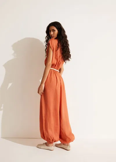 Loro Piana A-line Button-front Jumpsuit With Tie Belt In Red