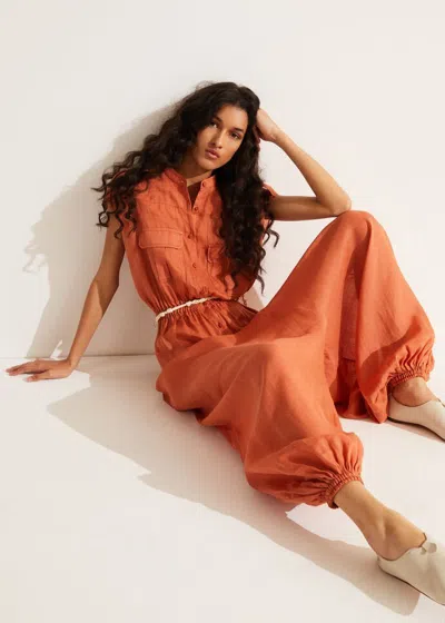 Loro Piana A-line Button-front Jumpsuit With Tie Belt In Red