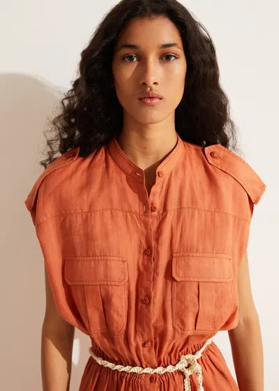 Loro Piana A-line Button-front Jumpsuit With Tie Belt In Red