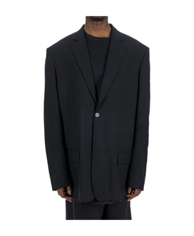 Balenciaga Logo-patch Cotton Blazer In Black