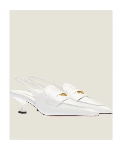 Miu Miu Leather Slingback Pump In White