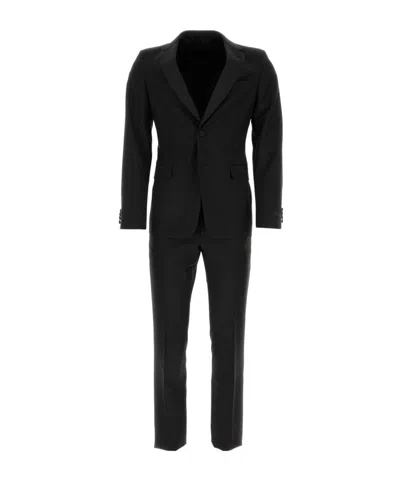 Prada Tailored Wool Blend Suit With Notched Lapel In Black