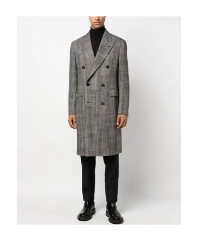 Tagliatore Double-breasted Peaked Coat In Gray