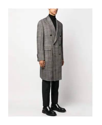 Tagliatore Double-breasted Peaked Coat In Gray