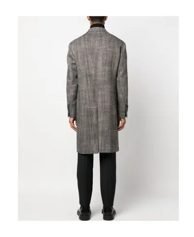 Tagliatore Double-breasted Peaked Coat In Gray