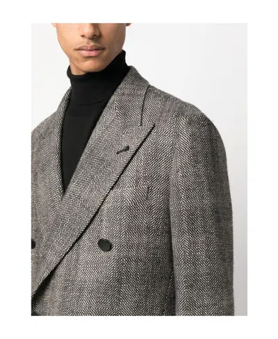Tagliatore Double-breasted Peaked Coat In Gray