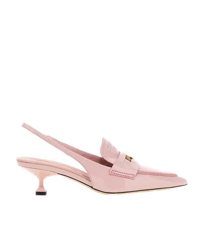Miu Miu Slingback Patent Leather Penny Loafers In Snow Pink