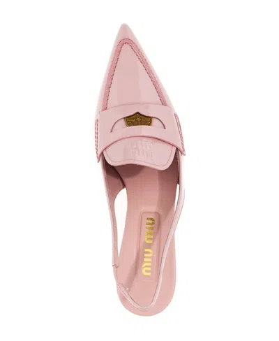 Miu Miu Slingback Patent Leather Penny Loafers In Snow Pink