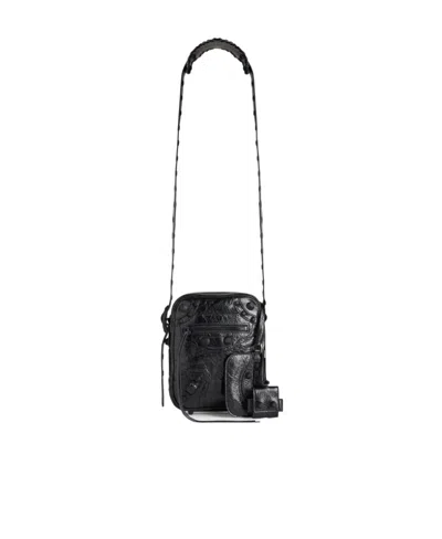 Balenciaga Black Leather Le Cagole Men Crossbody Bag In Black