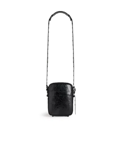 Balenciaga Black Leather Le Cagole Men Crossbody Bag In Black