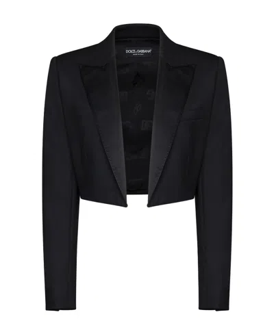 Dolce & Gabbana Short Tuxedo In Double Wool Jacket In Black