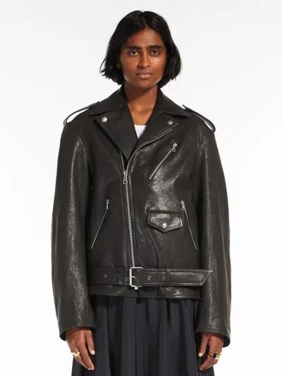 Sportmax Logo Leather Jacket In Black
