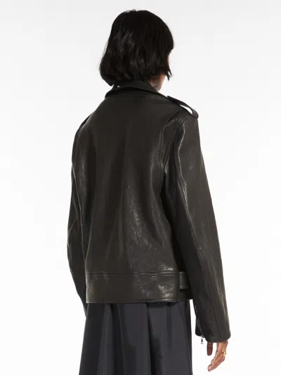 Sportmax Logo Leather Jacket In Black