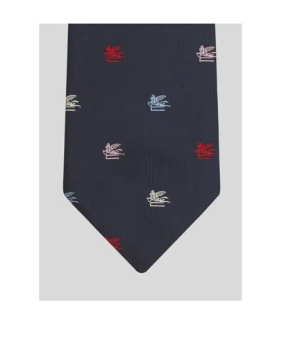 Etro Logo-jacquard Silk Tie In Blue