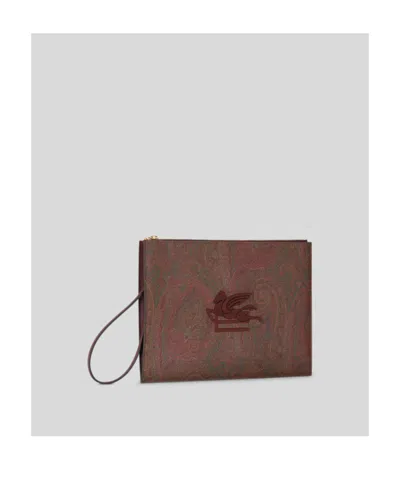 Etro Logo-embroidered Paisley-printed Zipped Pouch In Red