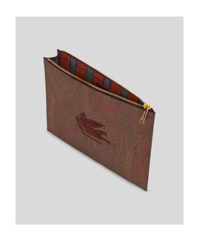 Etro Logo-embroidered Paisley-printed Zipped Pouch In Red