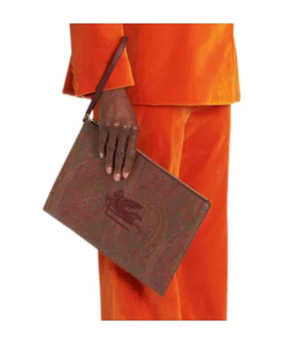 Etro Logo-embroidered Paisley-printed Zipped Pouch In Red