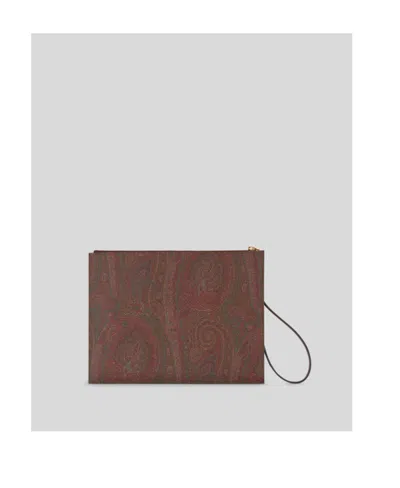 Etro Logo-embroidered Paisley-printed Zipped Pouch In Red