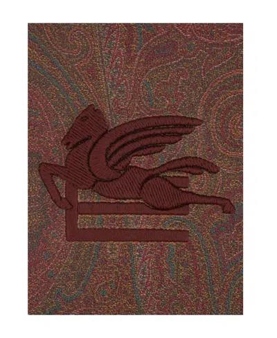 Etro Logo-embroidered Paisley-printed Zipped Pouch In Red