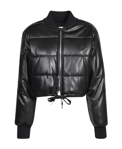 Msgm Quilted Faux Leather Jacket In Black