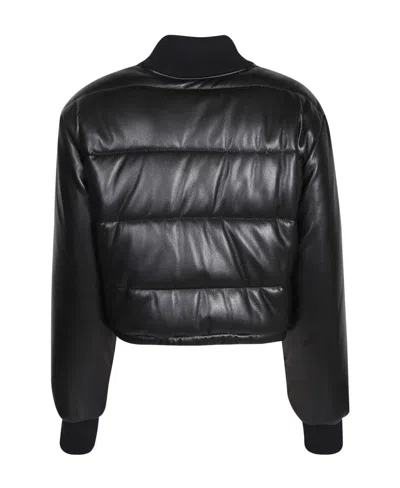 Msgm Quilted Faux Leather Jacket In Black