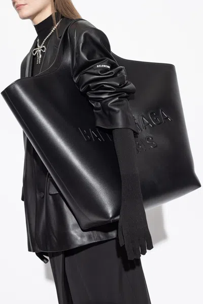 Balenciaga Black Leather Large Mary-kate Shopping Bag In Black