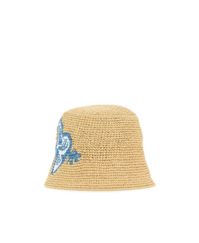 Prada Woman Raffia Bucket Hat In Nude