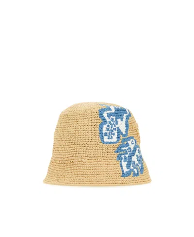 Prada Woman Raffia Bucket Hat In Nude