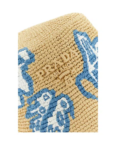 Prada Woman Raffia Bucket Hat In Nude