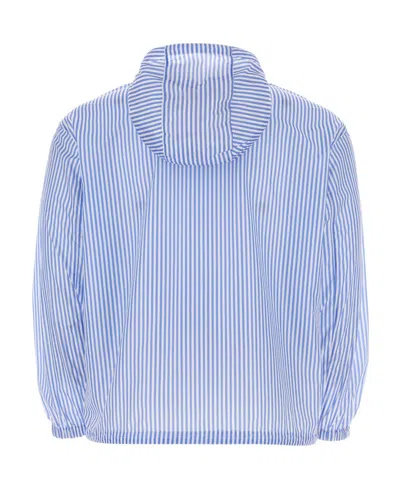 Prada Striped Collar Windbreaker With Elasticated Cuffs And Hem In Blue