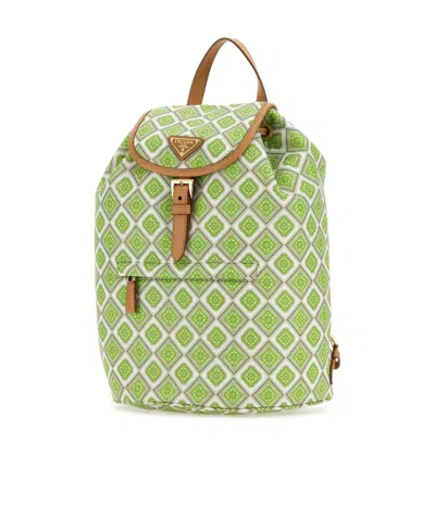 Prada Geometric-print Drawstring Backpack In Green
