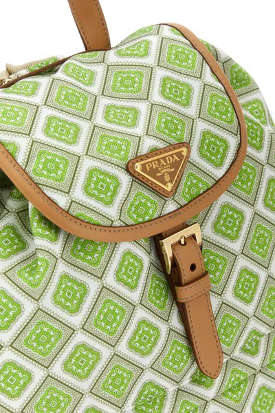 Prada Geometric-print Drawstring Backpack In Green