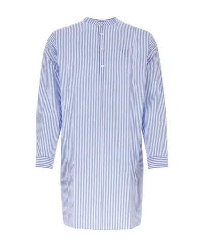 Prada Man Embroidered Poplin Shirt In White/light Blue