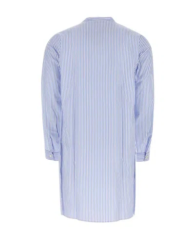 Prada Man Embroidered Poplin Shirt In White/light Blue