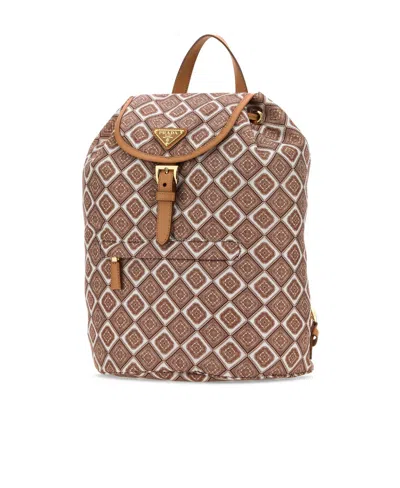 Prada Geometric-pattern Backpack In Brown